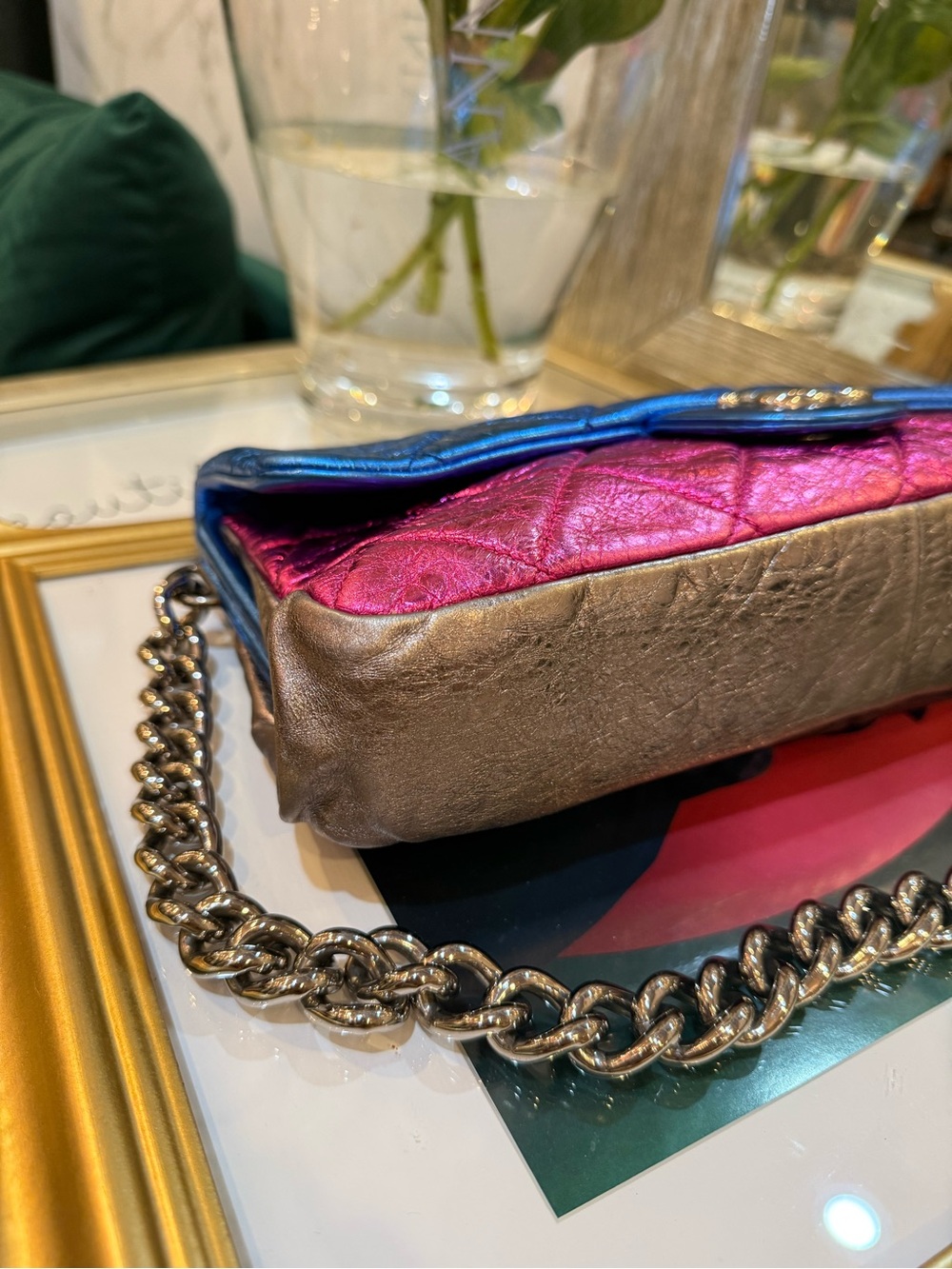 CHANEL Metallic Blue and Pink Quilted Flap Crossbody Bag - Picture 6 of 16